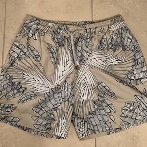 Men's Beige Leaf Pattern Board Shorts